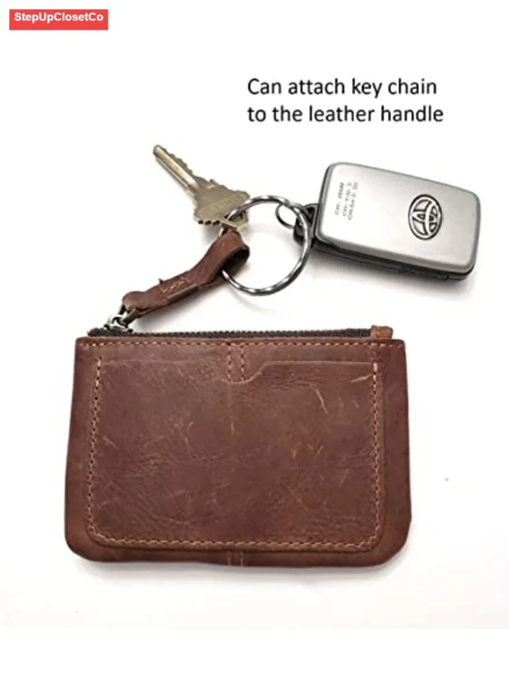 Genuine Leather Coin Purse Pouch Wallet with Zipper Handle